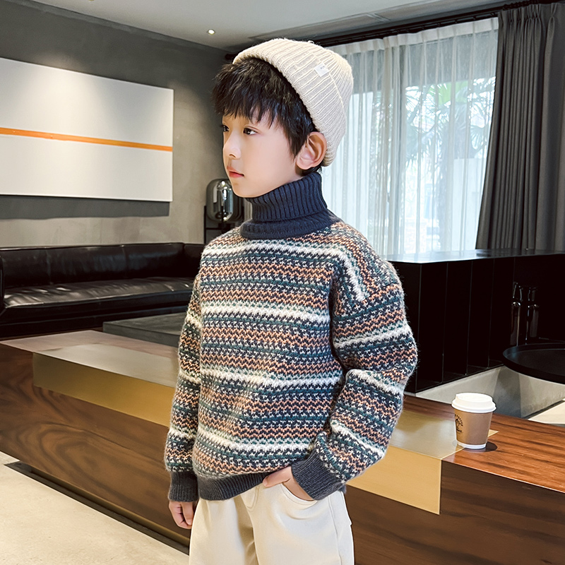 加厚男童高领毛衣秋冬装2025新款洋气中大童上衣儿童打底衫套头潮
