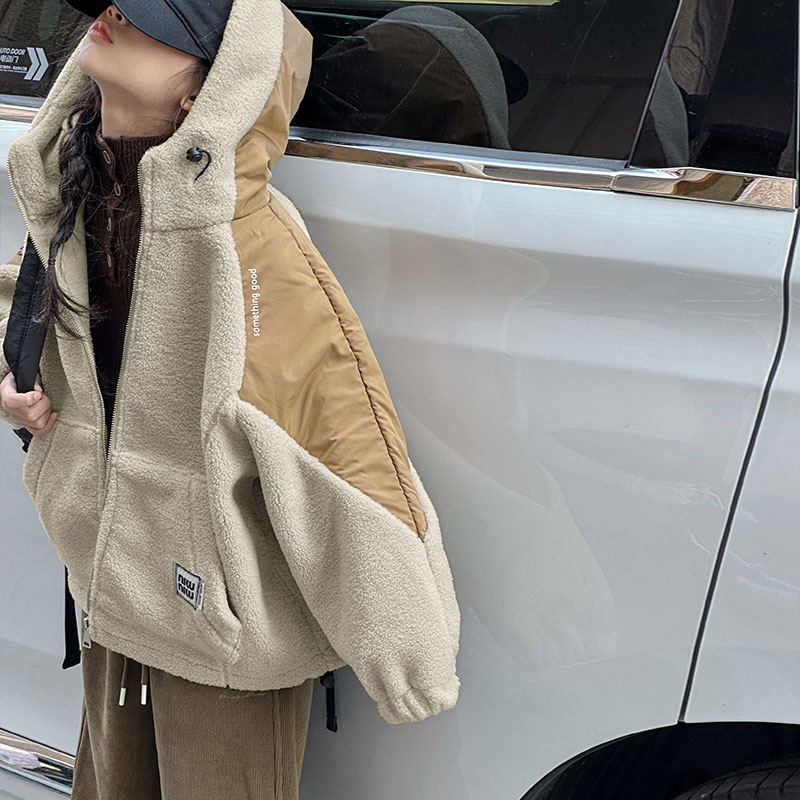 童装羊羔绒女童连帽外套秋冬装