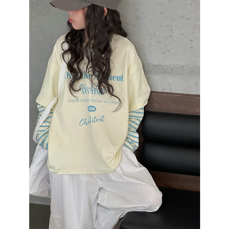 2025年春装拼色女童长袖T恤