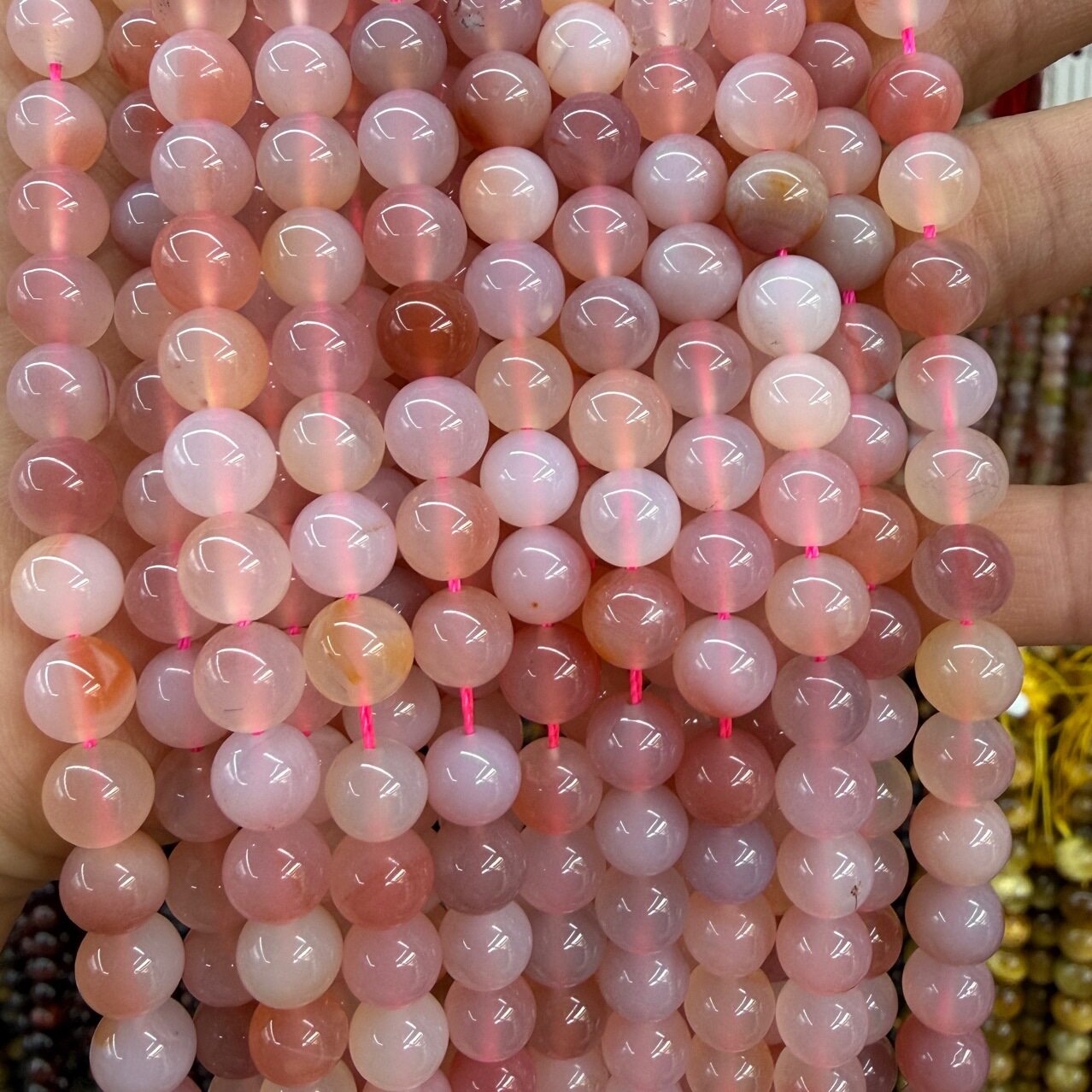 天然盐源玛瑙圆珠散珠粉色系串珠饰品配件半成品DIY手串项链配饰