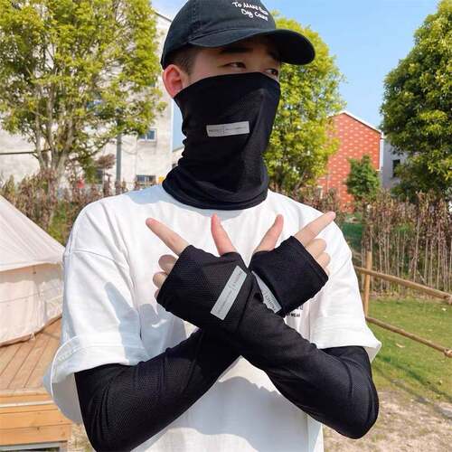 跑外卖员用手套骑手骑行装备美团防晒面罩护手套冰袖男士冰丝袖套