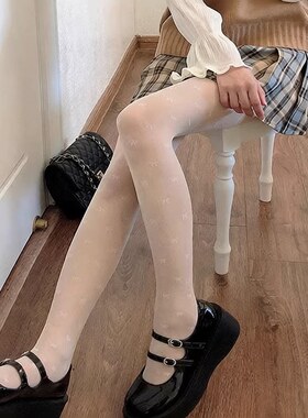 日系蝴蝶结黑色连裤袜春夏薄款jk白色丝袜女防勾丝打底袜性感黑丝