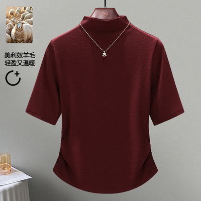 绵羊毛五分袖T恤女2025新