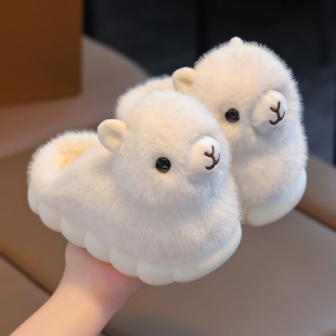 儿童棉拖鞋秋冬季安可拉红新中式男女童时尚正版居家室内防滑棉鞋