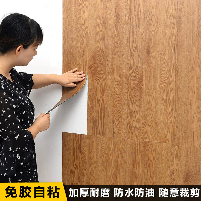 复古木纹自粘墙纸防水PVC厨房遮丑翻新3d立体客厅电视背景墙贴纸