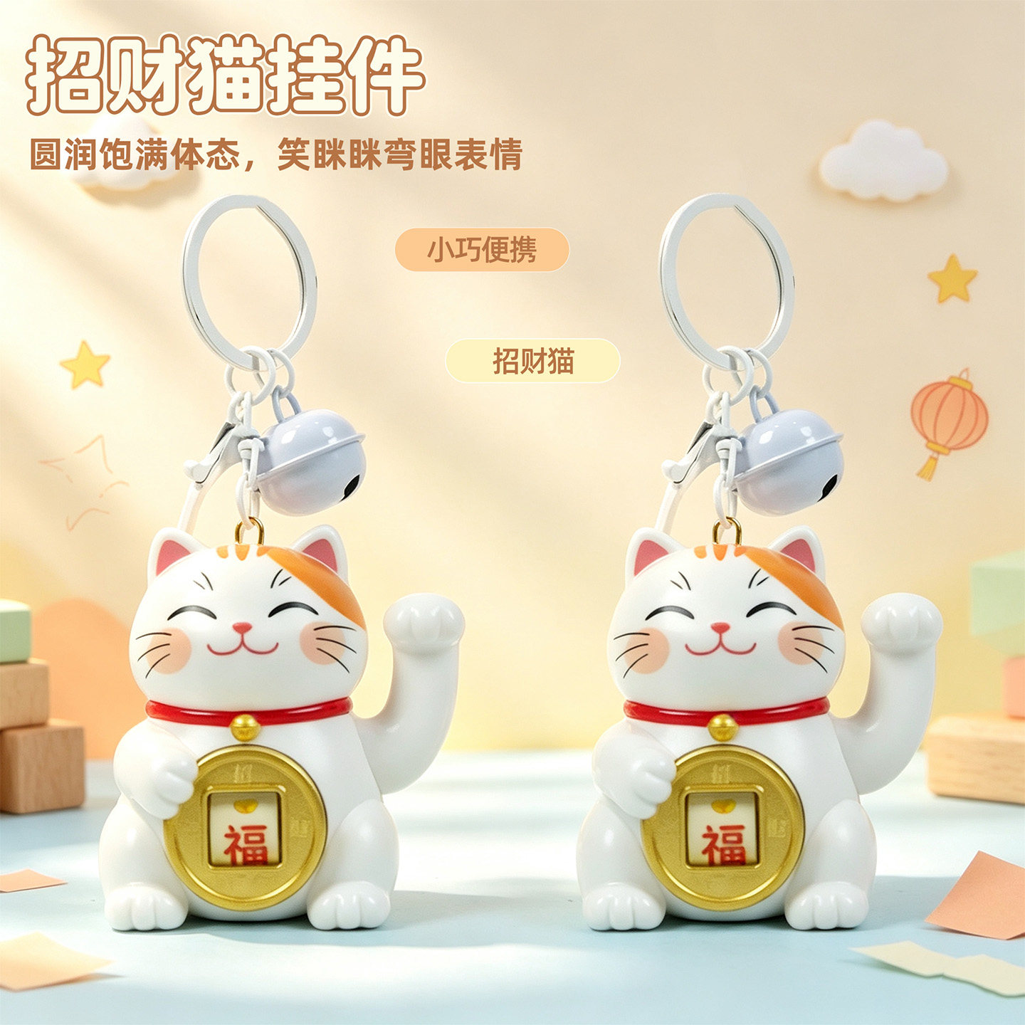 2027喜庆招财猫金元宝羊年挂件发声钥匙扣包包挂饰创意新年小礼物