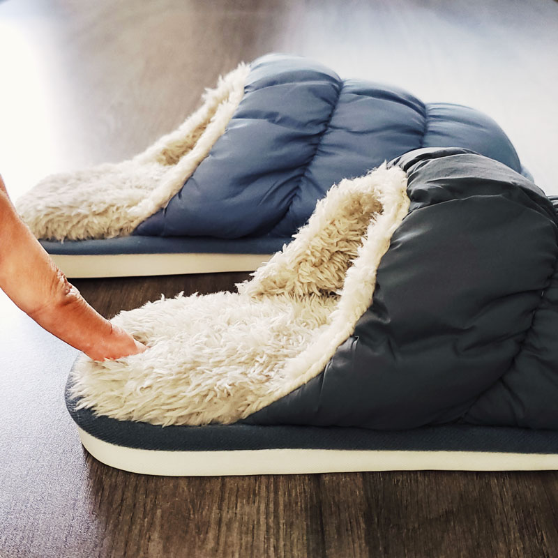 高级感毛毛羽绒布棉拖鞋男士冬季防水防滑家居家室内厚底软底保暖