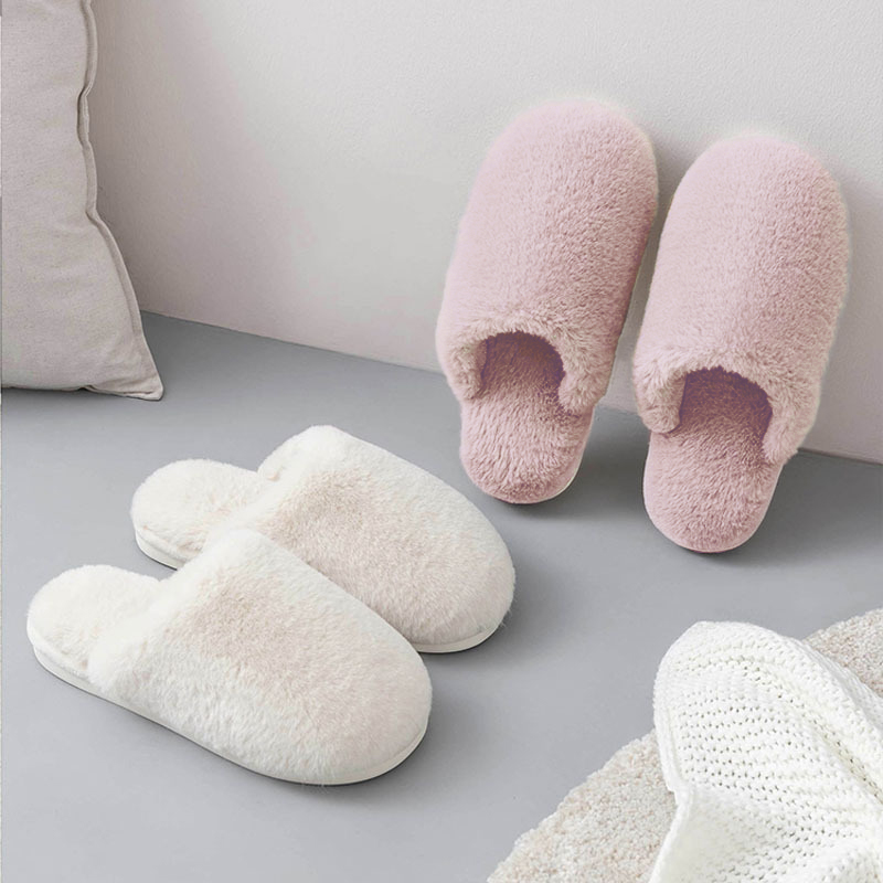 简约加绒毛毛保暖棉拖鞋女士秋冬季情侣室内家用木地板厚底托鞋男