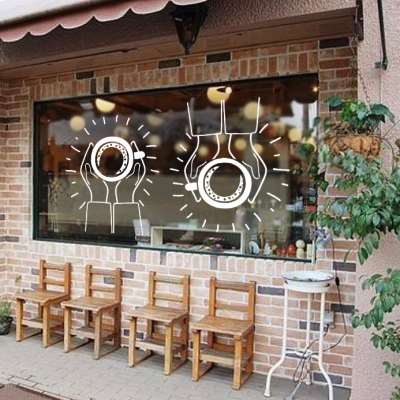 创意时尚咖啡杯个性咖啡馆餐厅简餐橱窗玻璃贴纸简约背景墙装饰画图片