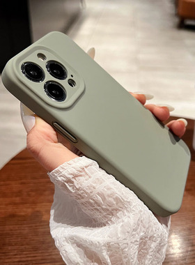 小众铜绿色高级感适用苹果14手机壳iPhone15promax全包摄像头14plus新款13Pro液态硅胶12防摔软壳16女生ins男