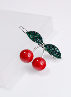 红色樱桃发夹刘海夹前额边夹女侧边青蛙扣后脑勺一字夹韩系高级感