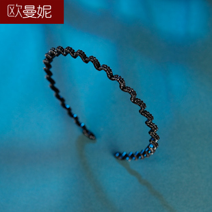 金属黑色发卡波浪发箍女款 八字刘海高颅顶满钻头箍洗脸用2025新款
