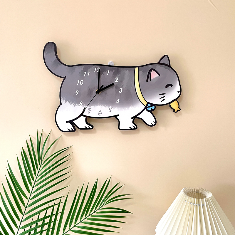 可爱猫咪卡通创意装饰挂墙静音钟表幼儿园儿童房母婴工作室时挂钟