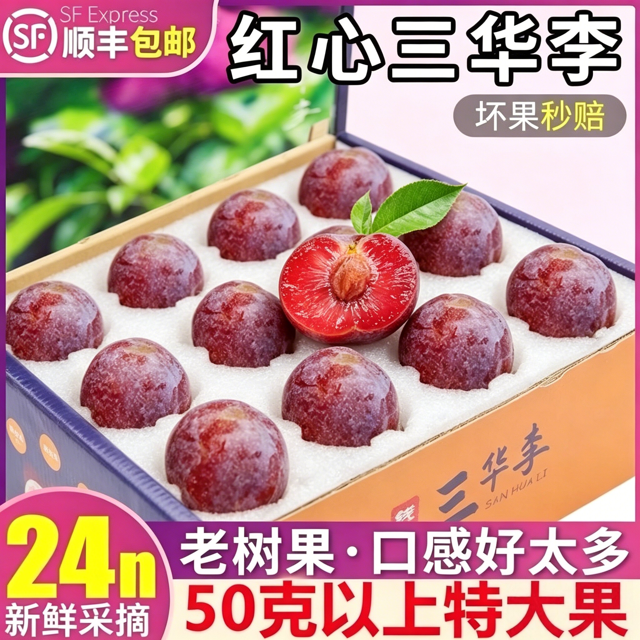 （顺丰包邮）广东信宜钱排三华李红心李子酸脆孕妇水果现摘发整箱