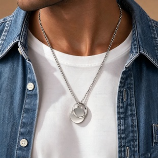 Men's Geometric Triangle Circle Pendant Necklace男士外贸项链