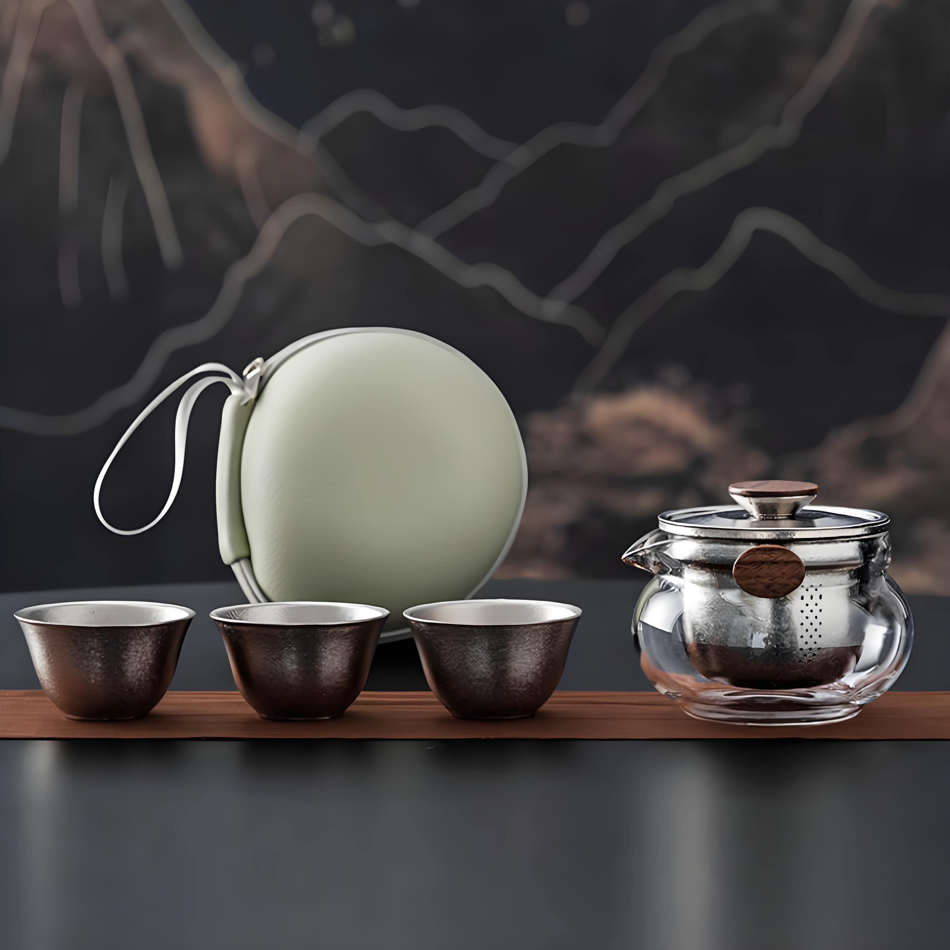 纯钛玻璃旅行茶具套装户外泡茶杯便携车载快客杯露营一人喝茶装备