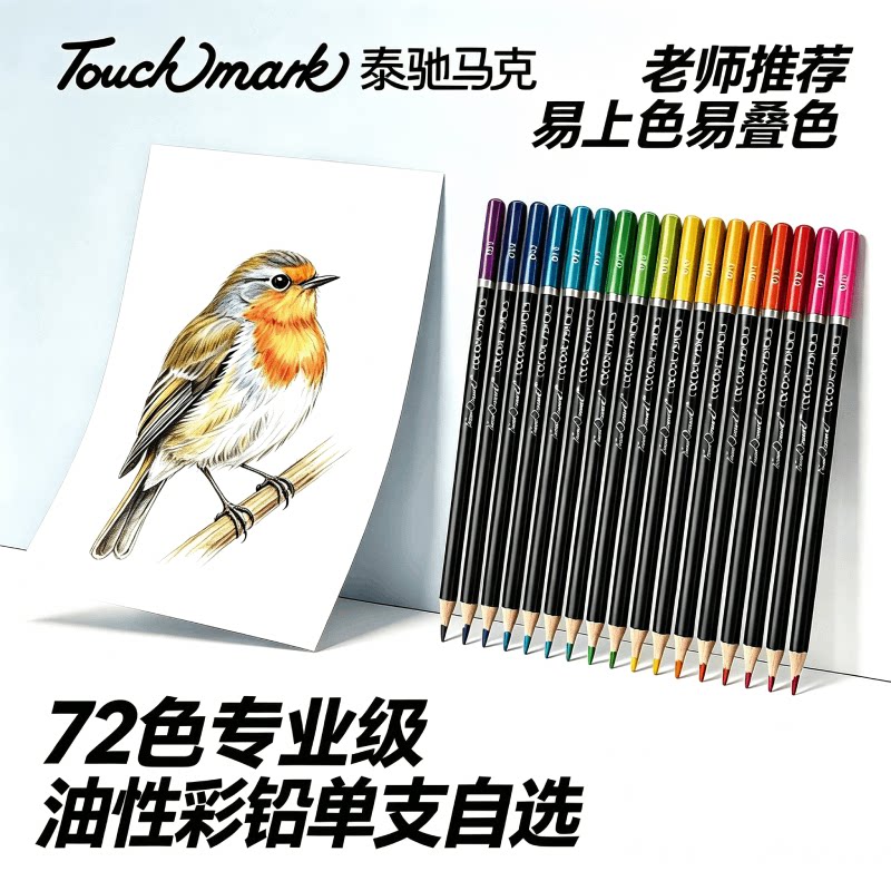 Touchmark油性彩铅单支自选美术生专用素描绘画彩色铅笔补充色动漫画画初学者小学生彩铅笔72色绘画工具套装