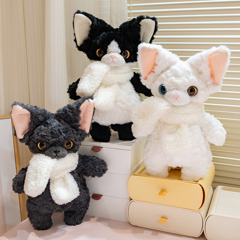 日本围巾德文猫毛绒玩具卷毛猫玩偶公仔猫咪陪伴玩偶娃娃生日礼物