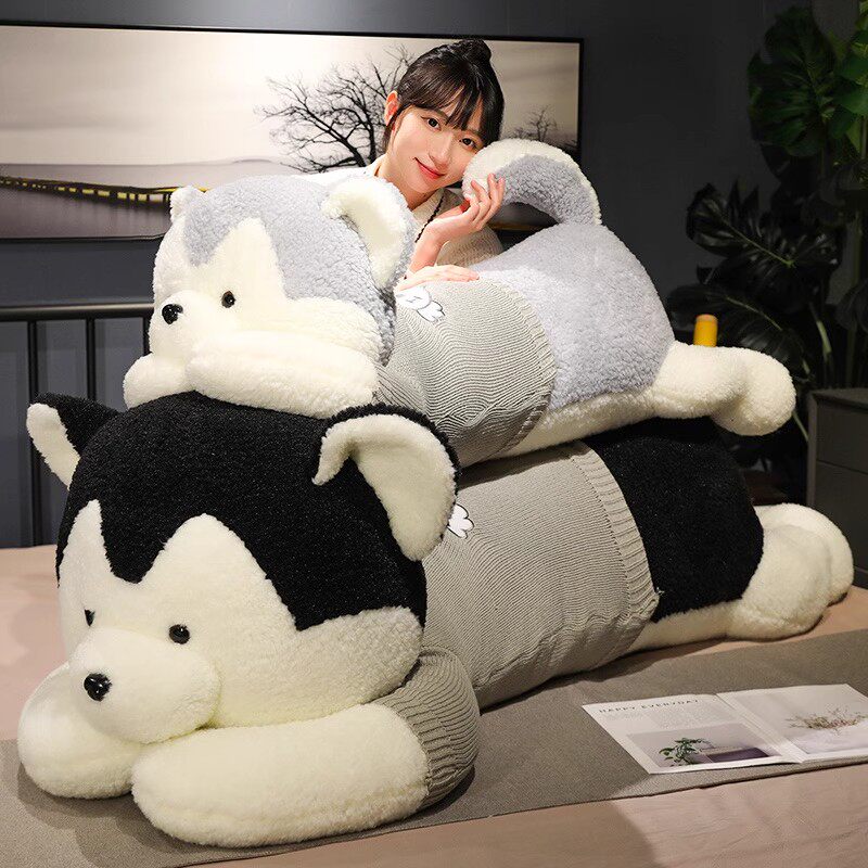 日本品质哈士奇公仔抱枕女生睡觉可爱小狗玩偶大号狗狗毛绒玩具布