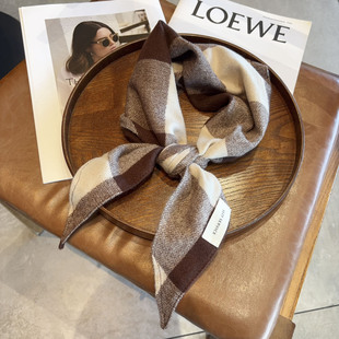 春秋冬格子菱形小领巾围巾女韩版百搭装饰围巾头巾薄款护颈小围脖