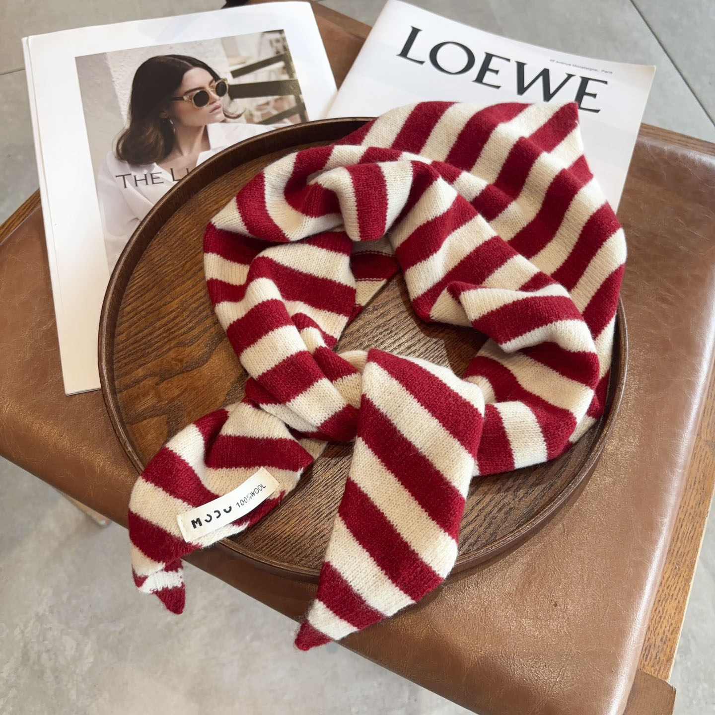 100%羊毛条纹针织三角巾女秋冬季保暖护颈围脖多功能百搭小围巾女