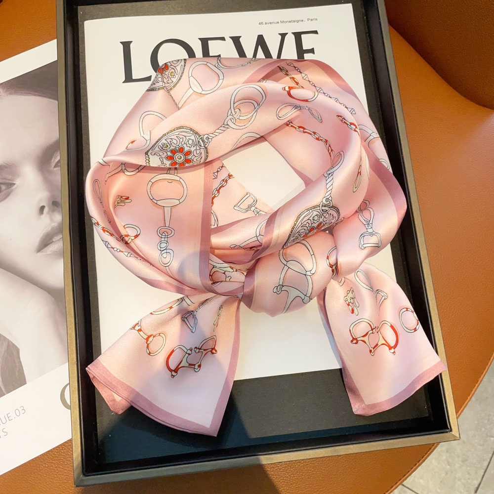 粉色100%真丝丝巾新款小长条桑蚕丝发带小丝巾百搭杭州丝绸小领巾