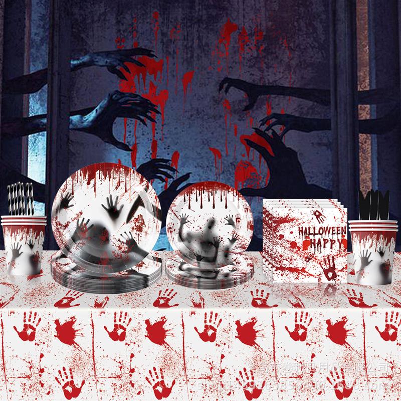 Halloween Party Tablecloth and Tissue万圣节派对纸盘刀叉勺