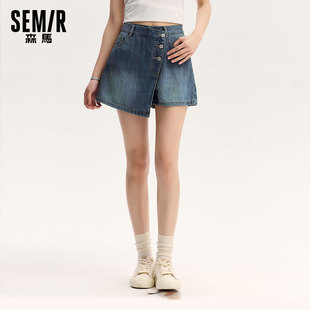 女不对称裙裤 森马牛仔裤 2025新款 夏季 森柔牛仔 宽松短裤 商场同款