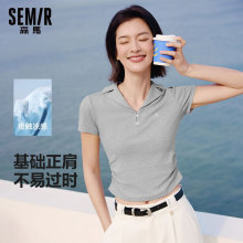 森马POLO衫女中长款拼色字母短袖T恤2025夏季新款小个子宽松上衣