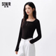 显瘦内搭方领上衣小个子黑色打底衫 森马针织衫 修身 新款 女2026春季