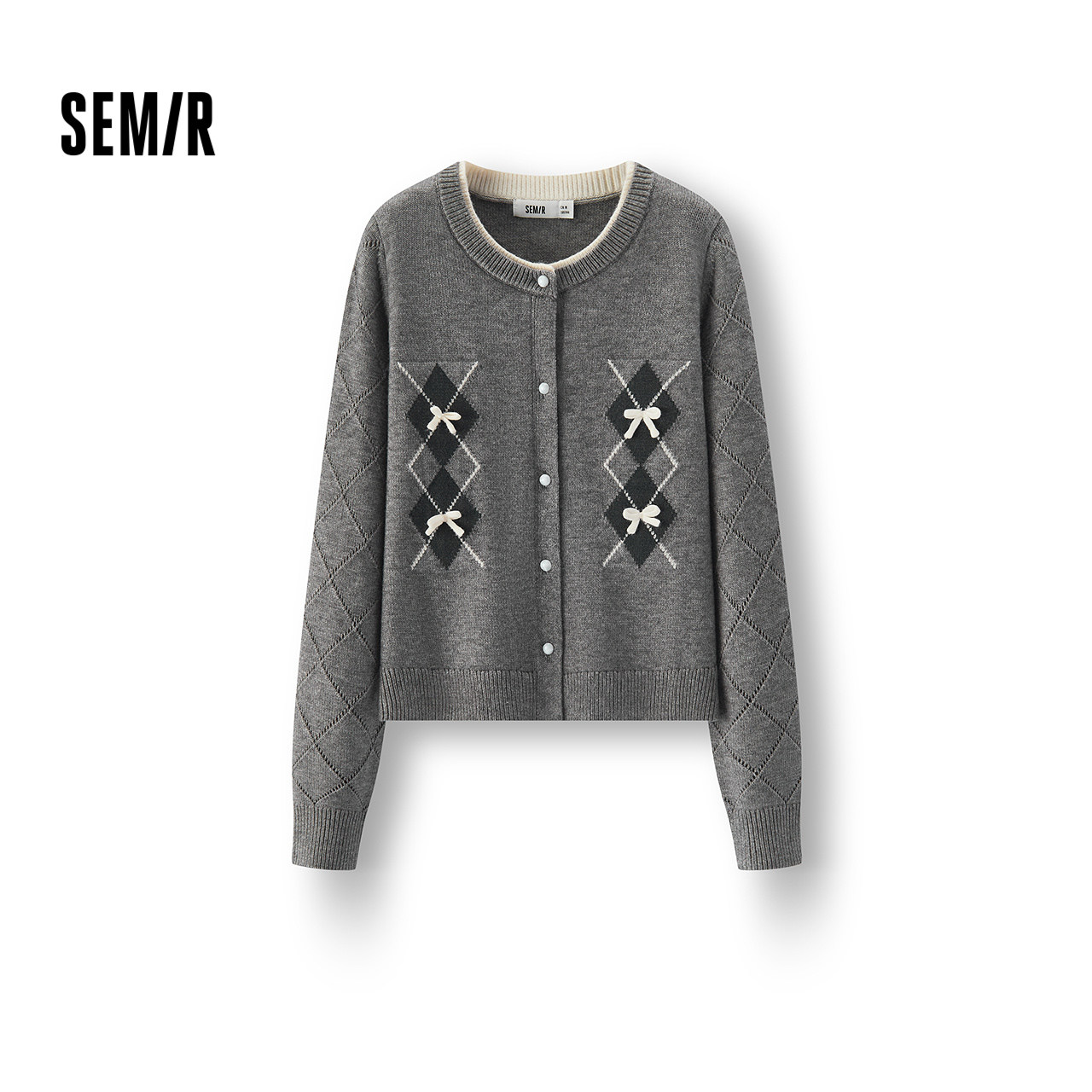 森马针织开衫女冬季短款蝴蝶结菱格假两件2025新款甜美少女感毛衫,女装/女士精品,毛针织衫,淘宝优惠券,粉丝福利购,淘宝优惠卷