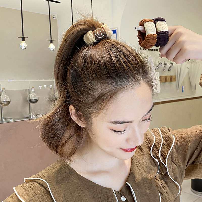 笑脸粗发圈扎高马尾女皮筋绑头发可爱头绳简约气质高弹力皮套发饰