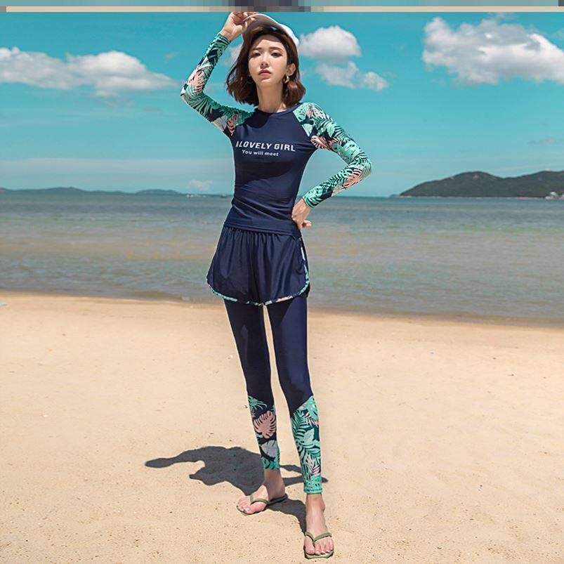 泳衣女长款遮腿2022新款爆款游泳馆保守运动长袖长裤潜水女士泳装