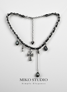 25新款时尚choker皮绳项圈朋克风海水大溪地黑珍珠巴洛克项链复古