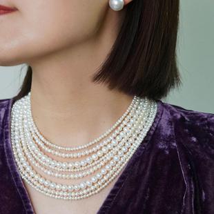 珍珠项链晚宴年会吸睛高级八层淡水珍珠项链毛衣链小众颈饰圣诞节