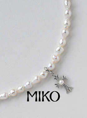 春夏新款珍珠项链淡水巴洛克十字架吊坠银颈链女简约高级感百搭