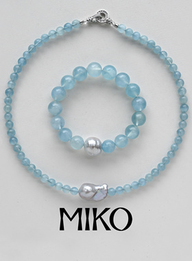 春夏新款海蓝宝项链拼接天然海水澳白巴洛克珍珠淡水珍珠情侣款