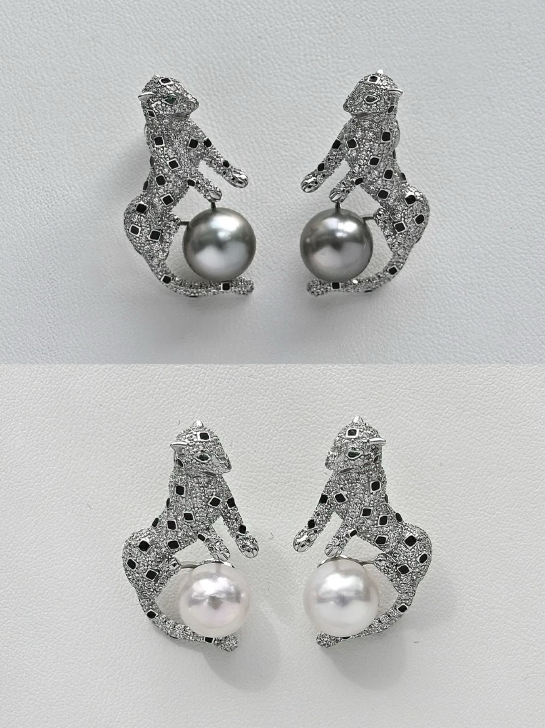 秋冬新款纯银镶嵌海水大溪地akoya珍珠耳钉豹富耳饰女时尚轻奢