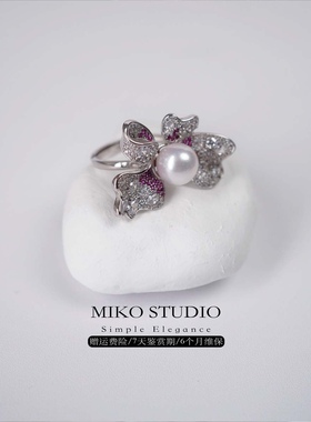 米扣天然海水澳白巴洛克珍珠海水akoya珍珠戒指时尚轻奢情侣对戒