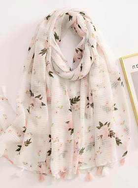 Cotton Scarf Women Large Shawls Echarpe Print Tassel Scarve