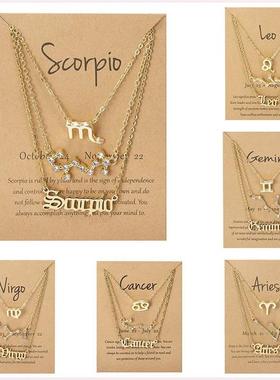 3Pcs/set 12 Zodiac Sign Necklace For Women 12 Constellation
