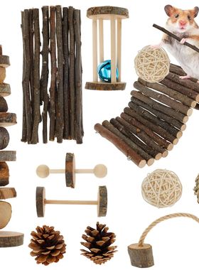 Hamster Toys Set Rabbit Mouse Natural Small Animal Wood Guin