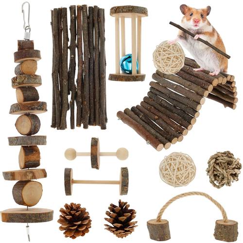 Hamster Toys Set Rabbit Mouse Natural Small Animal Wood Guin