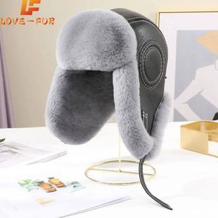 Ushanka Real Fur Bomber Rabbit Men Rex Cap Hot Hat Fashion