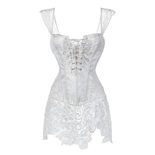 White Corset Dress Women's Steampunk Gothic Overbust Lace Up
