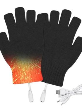 USB Heated Gloves Heating Knitting Hands Warm Gloves Mitten