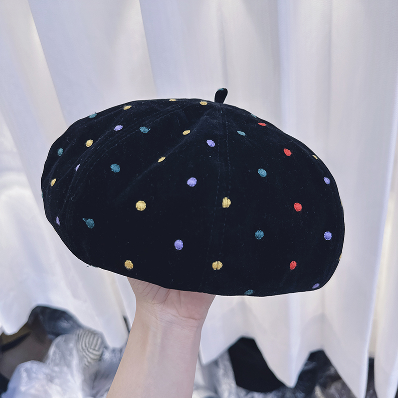 韩国代购彩色波点贝雷帽
