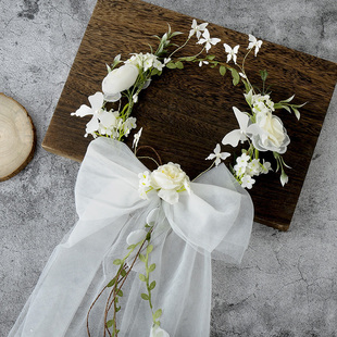 新娘头饰森系韩式仙美花环2026新款伴娘花童沙滩婚纱头纱结婚发饰