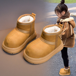 儿童雪地靴冬季加绒皮毛一体男童女童皮面防水大棉鞋软底保暖鞋子