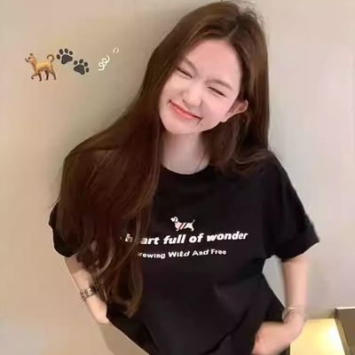 美式复古卡通印花短袖t恤女